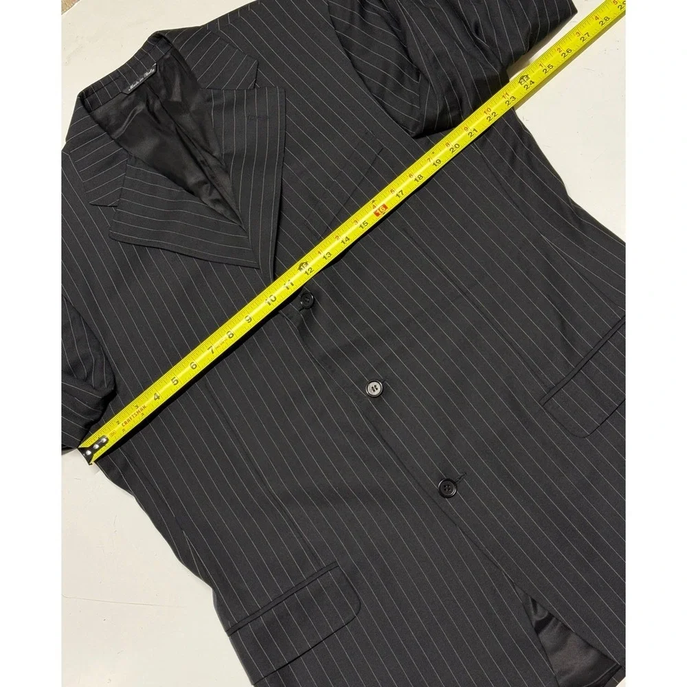 Canali Super 120s‎ Wool Pinstripe Blazer Mens 44L Made in Italy Black